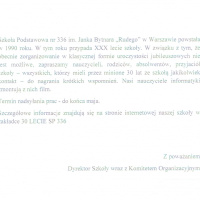 Prośba na XXX lecie Szkoły Podstawowej nr 336